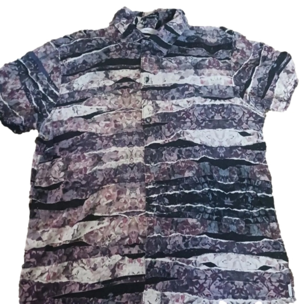 TAVIK Mens button down Shirt Floral Black Purple Linen Cotton Blend Sz. Medium